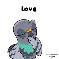 a cartoon pigeon with the word love on it