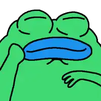 a drawing of a green frog with a blue mouth and eyes closed