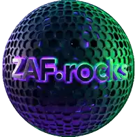 a green and purple sphere with the word zaf rocks on it