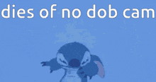 a picture of stitch with the words dies of no dob cam above it