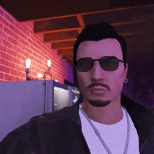 a man wearing sunglasses is standing in front of a vending machine that says " the dude "