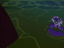 a cartoon character with a purple shirt and tie
