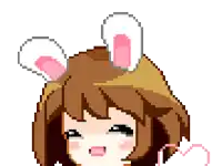 a pixel art of a girl wearing bunny ears and holding a pink heart