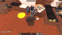 a screenshot of a video game shows a person standing in front of a table with pizza boxes