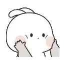 a cartoon rabbit is covering its face with its paw .