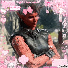 a picture of a man with horns and the words i love you on it