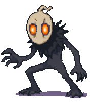 a pixel art drawing of a monster with glowing orange eyes