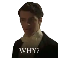 a man in a tuxedo and bow tie is asking why