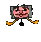 a pixel art of a cartoon character with a tie and glasses .