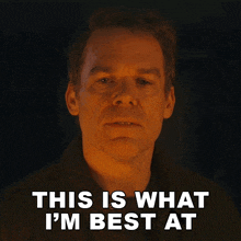 a man says " this is what i 'm best at " in front of a dark background