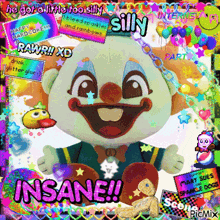 a picture of a clown with the words insane on the bottom