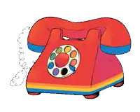 a cartoon drawing of a red telephone with a blue stripe on the bottom