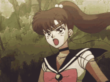 a drawing of a girl with a ponytail and a pink bow