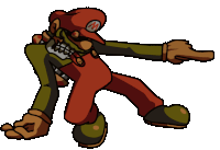 a cartoon character with a m on his hat