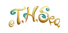 the word t.h. sea is written in gold and blue letters