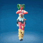 a girl with green hair and red skin is wearing a school uniform
