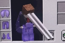 a person in a suit is holding a sword in a minecraft video game .