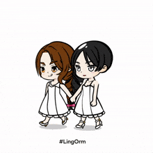 a cartoon of two girls holding hands with the hashtag #lingorm on the bottom