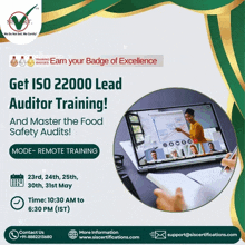 an advertisement for iso22000 lead auditor training