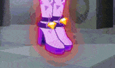 a pair of purple and white boots with diamonds on the ankle straps