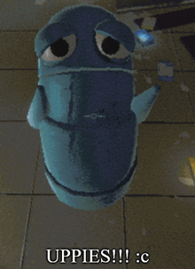 a picture of a stuffed animal that says uppies on it