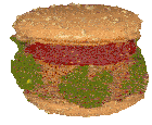 a close up of a hamburger with sesame seeds and lettuce on a white background
