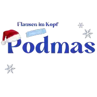 the word podmas is on a white background with snowflakes