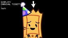 a cartoon character is wearing a party hat and holding a carnival ticket .