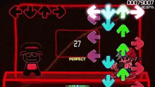 a screenshot of a video game with a cartoon character and arrows pointing up and down .