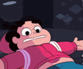 a cartoon character in a pink shirt is laying down