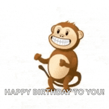 a monkey is dancing with the words `` happy birthday to you '' written below it .
