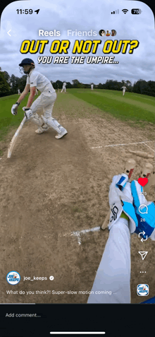 a screenshot of a cricket game on a cell phone