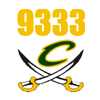 a logo for a sports team with the number 93333 and two crossed swords