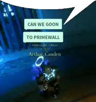 a video game character with a speech bubble that says can we goon to primewall
