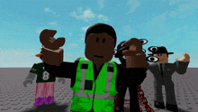 a cartoon character wearing a green vest with the number 8 on the front
