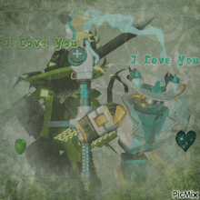 a picture of two robots with the words i love you on the bottom
