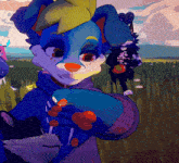 a cartoon character with a blue and white furry head