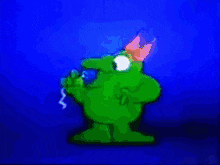 a cartoon frog wearing a pink crown is eating something