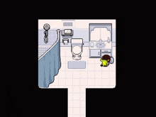 a pixel art of a bathroom with a toilet , sink and shower