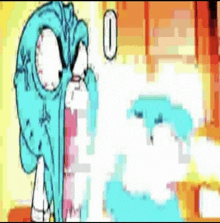 a cartoon character from the amazing world of gumball is crying with a tear coming out of his eye .