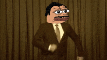 a man in a suit and tie is standing in front of a wooden wall that says let 's go