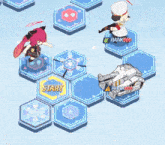 a video game is being played with a start button in the middle