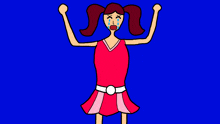 a cartoon of a girl in a red dress with pigtails crying