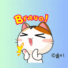 a cartoon cat with its eyes closed and the words bravo written above it
