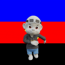 a cartoon character wearing goggles and a hoodie that says " that " on it