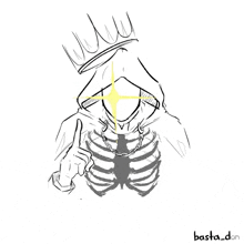 a black and white drawing of a skeleton with a crown on top