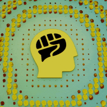a yellow head with a fist in it is surrounded by many yellow heads