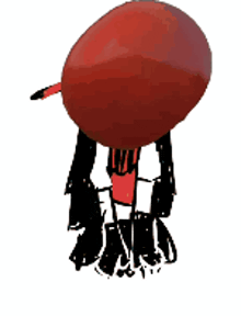 a cartoon character with a red hat and a tomato on his head