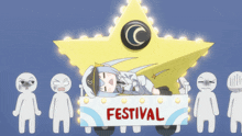 a cartoon drawing of a girl in a festival vehicle