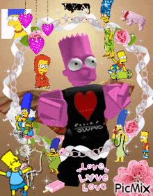 bart simpson wearing a black shirt that says love love love